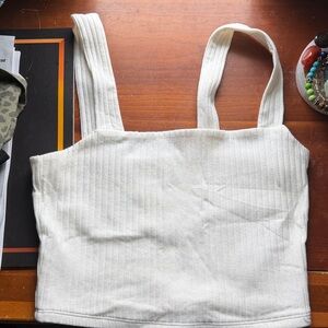 American Eagle Outfitters White Ribbed Crop Tank Top